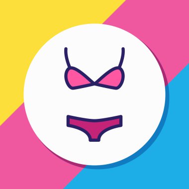 Bikini simgesi renkli çizginin çizimi. Güzel giysi elementleri mayo simgesi olarak da kullanılabilir.