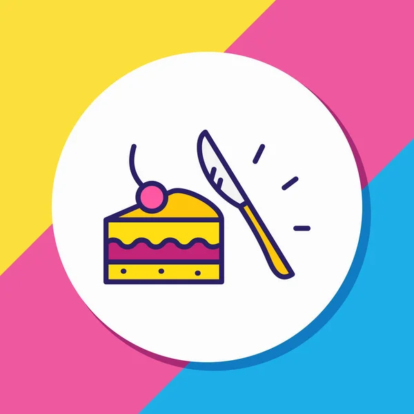 Illusztrációja desszert kés ikon színes vonal. Gyönyörű edény elem is használható, mint egy szelet torta ikon elem. — Stock Fotó