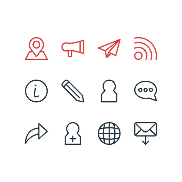 Vector illustratie van 12 community iconen lijn stijl. Bewerkbare set ontvang mail, globe, conversatie en andere icoon elementen. — Stockvector