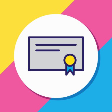 Sertifika simgesi renkli satırın çizimi. Güzel eğitim unsuru diploma simgesi unsuru olarak da kullanılabilir.