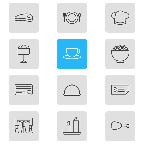 Illustration of 12 cafe icons line style. Editable set of dish, ice cream, candle icon elements. — Stock Photo, Image