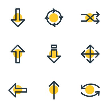 9 yönlü simge çizgisi çizimi. Sol, döndür, tekrarla ve diğer simge ögelerinin düzenlenebilir kümesi.