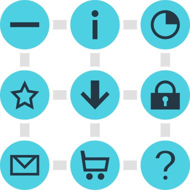 9 kullanıcı simgesinin çizimi. Düzenlenebilir kilit, e- posta, kılavuz ve diğer simge ögelerinin kümesi.