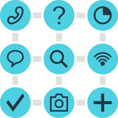 9 kullanıcı simgesinin vektör illüstrasyonu. Düzenlenebilir onay kümesi, zamanlayıcı, kablosuz ağ ve diğer simge ögeleri.