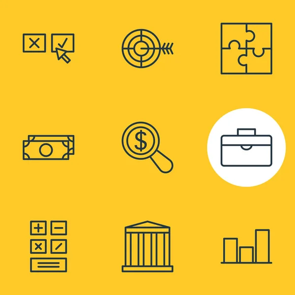Illustration of 9 management icons line style. Editable set of puzzle, research, briefcase and other icon elements. —  Fotos de Stock