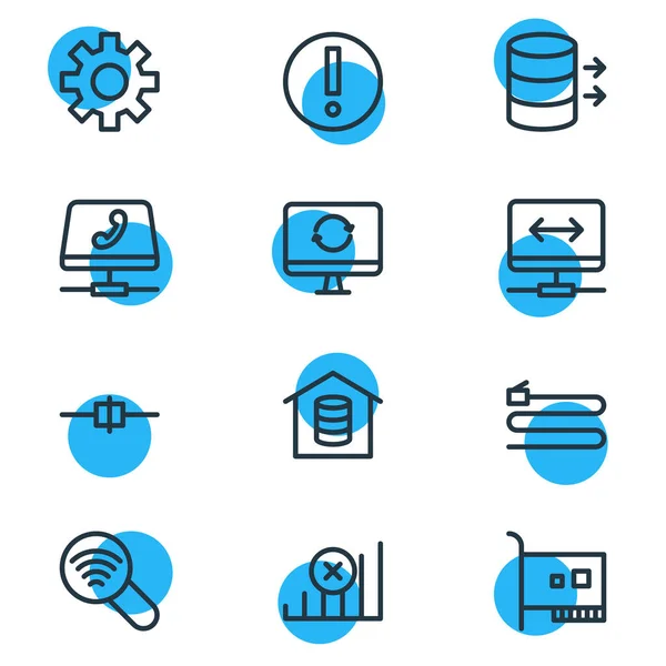 Illustration of 12 internet icons line style. Editable set of voip gateway, root server, scan and other icon elements. — Stock Photo, Image