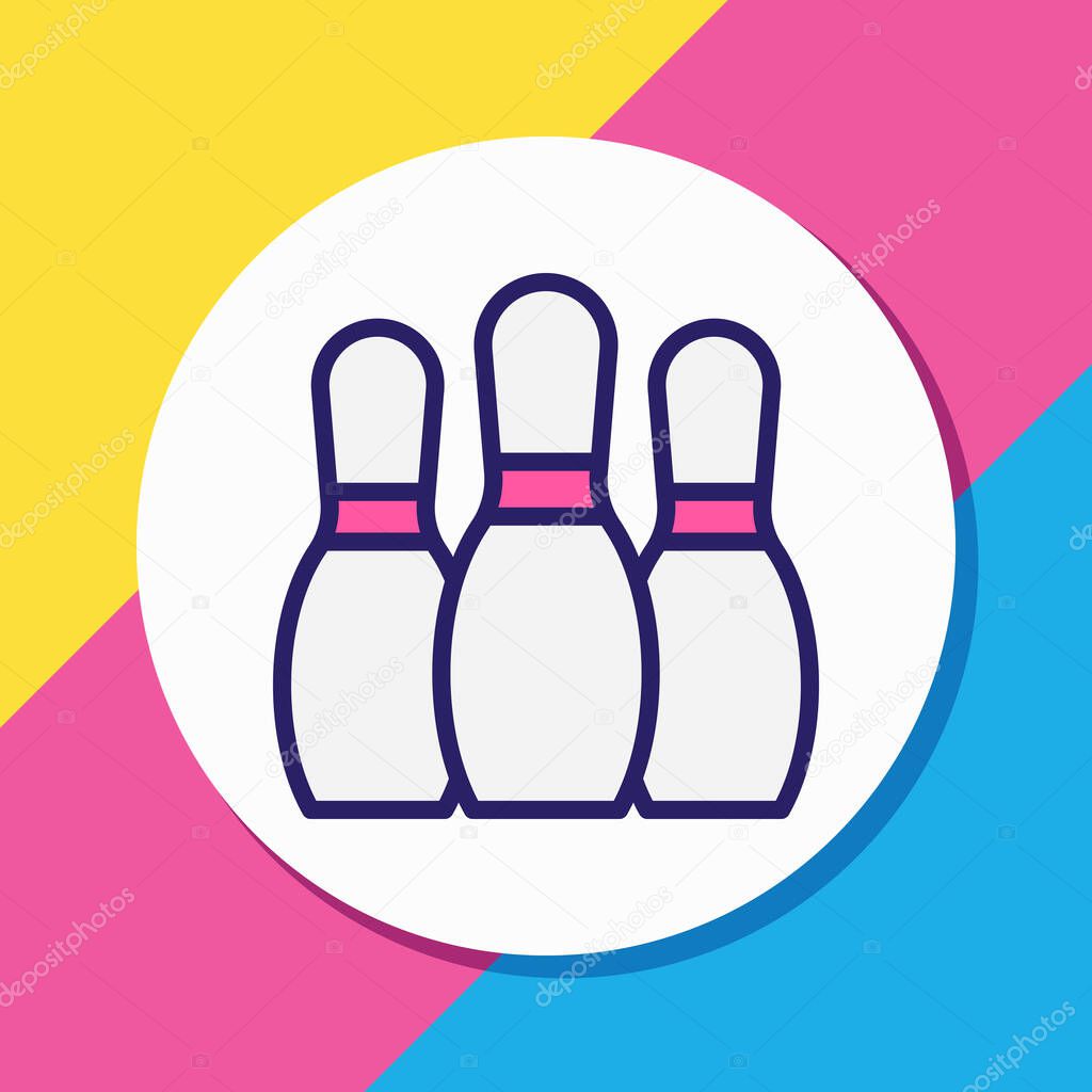 illustration of bowling pins icon colored line. Beautiful fitness element also can be used as skittles icon element.