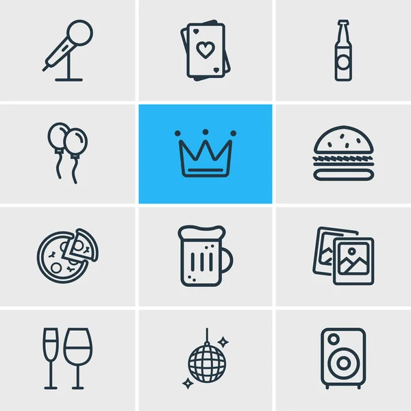 Vector illustration of 12 event icons line style. Editable set of wineglass, balloon, beer bottle and other icon elements. — Archivo Imágenes Vectoriales