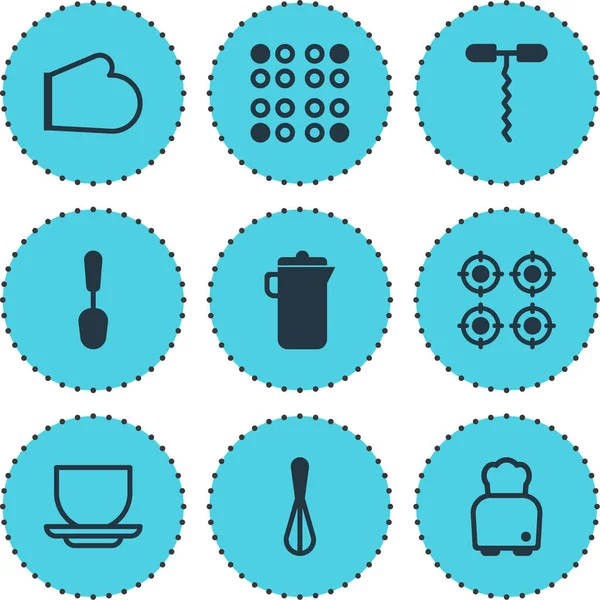 Vektor illustration av 9 restaurang ikoner. Redigerbar uppsättning sked, korkskruv, kökshandske och andra ikonelement. — Stock vektor