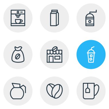 illustration of 9 java icons line style. Editable set of arabica bean, cold drink, sack and other icon elements.