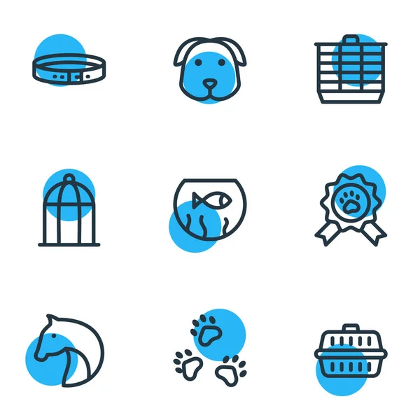 Illustration of 9 zoo icons line style. Editable set of fishbowl, transport box, hamster cage and other icon elements. — Stockfoto