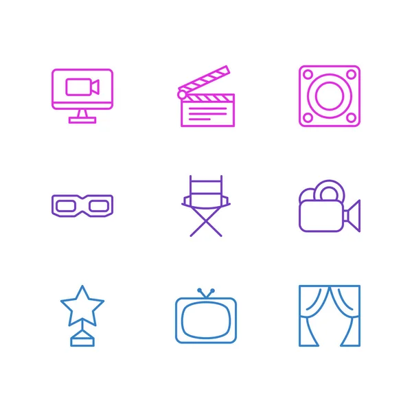 Illustration of 9 cinema icons line style. Editable set of curtains, megaphone, award and other icon elements. — Φωτογραφία Αρχείου