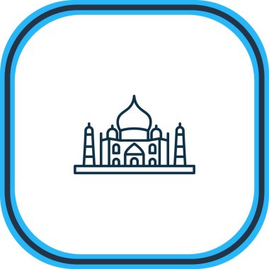 Tac Mahal ikon hattının vektör illüstrasyonu. Güzel turizm elementleri Hindistan camii simgesi olarak da kullanılabilir.