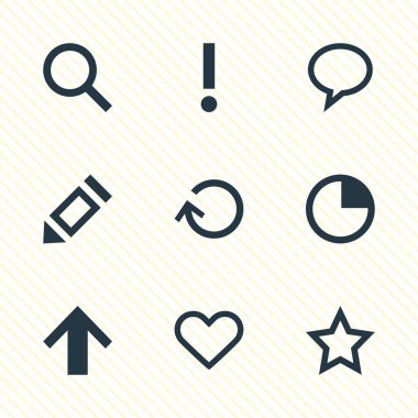 9 üye simgesinin vektör illüstrasyonu. Düzenlenebilir yıldız, ruh, arama ve diğer simge ögeleri kümesi.