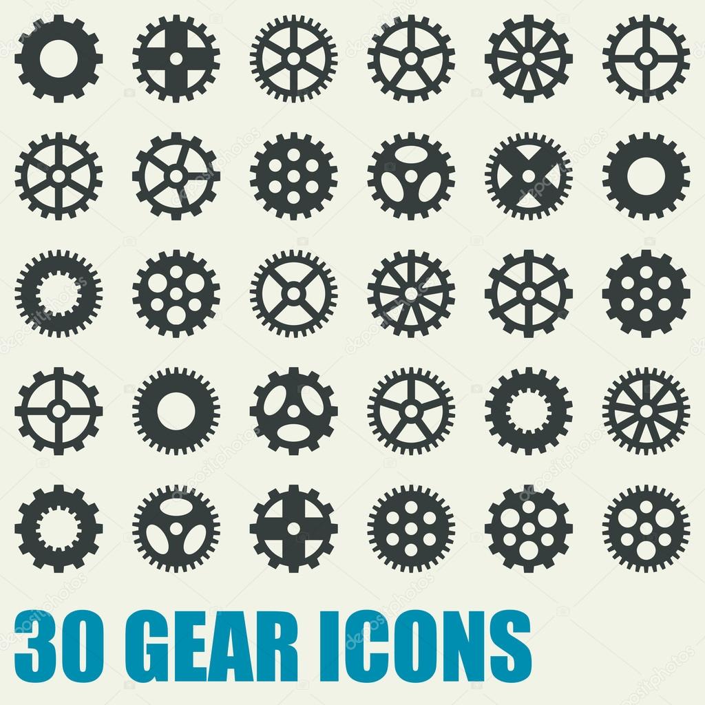 Set of black solid gear icons
