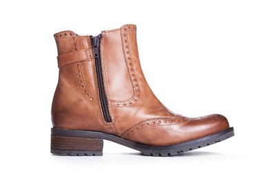 Örnek metin içeren izole kadın kahverengi süet moda çizmeler. Atış