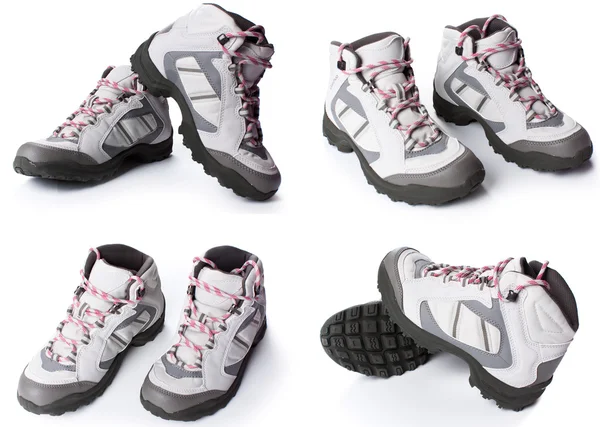 White new hiking boots isolated on white — Stock Photo, Image