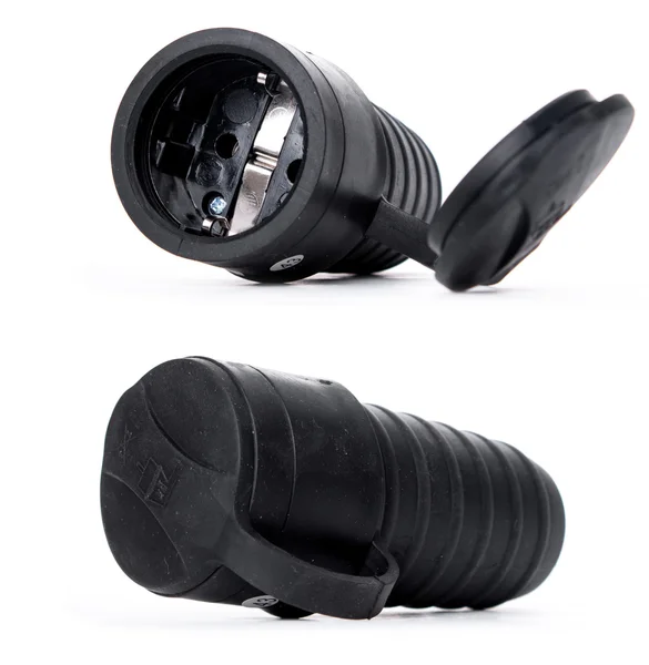 Beyaz arka plan üzerinde izole kap ile elektrik kauçuk soket