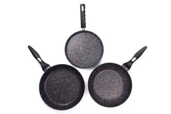 Set of cook pan on white background,Top view of new empty frying Royalty Free Stock Photos