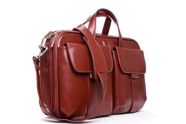 Shiny Leather  brown  Briefcase with Pockets — Stock Photo, Image