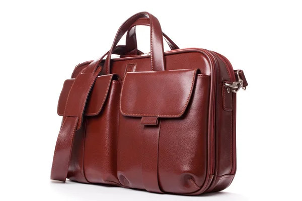 Shiny Leather  brown  Briefcase with Pockets — Stock Photo, Image