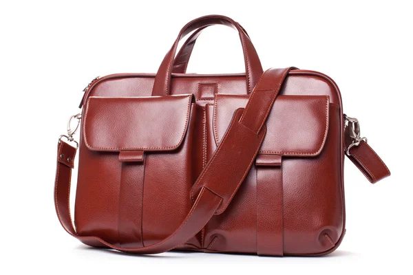 Shiny Leather  brown  Briefcase with Pockets — Stock Photo, Image