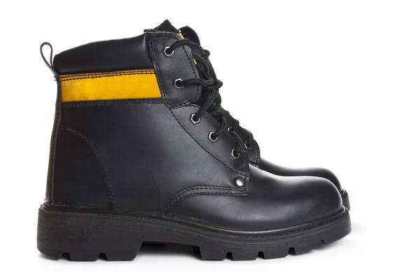 Beyaz arka plan üzerinde yüksek iş siyah deri çizmeler