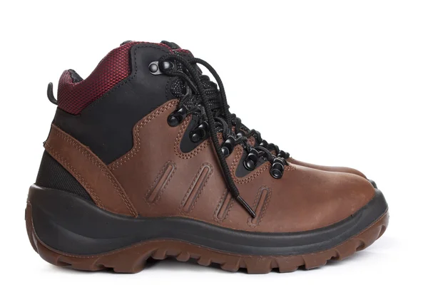 New brown working boots on a white background. — Stock Photo, Image