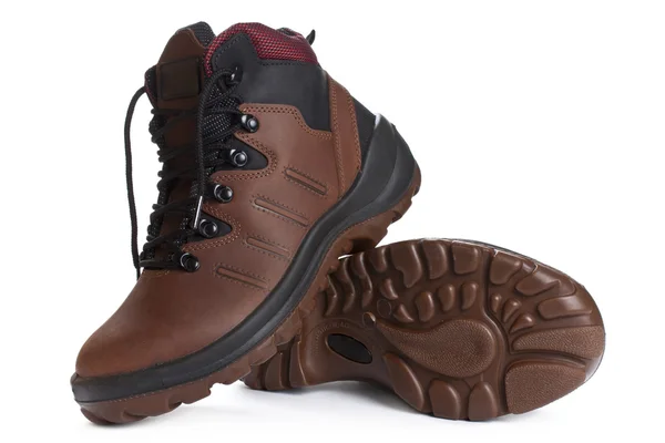 Beyaz bir arka plan üzerinde yeni kahverengi çalışan bot.