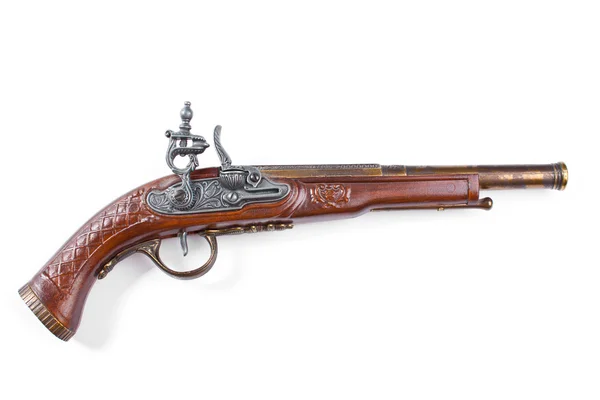 eski ahşap silah, üst tarafı, beyaz arka plan üzerinde seçici odak