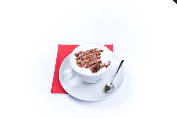 Tasse de cappuccino de café avec un motif de mousse isolé sur blanc — Photo