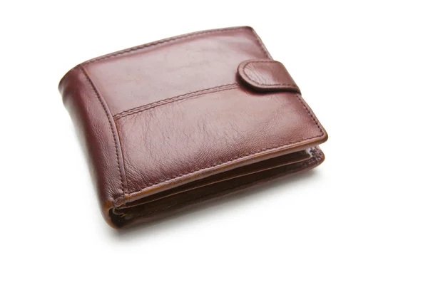 Hnědá kožená peněženka izolovaných na bílém pozadí — Stock fotografie