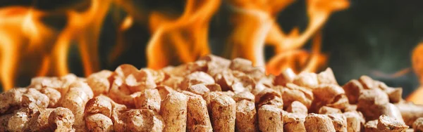 Pellety Drewniane Ogrzewania Kotłowni Przemysłowych Biopaliwem Ogniu Kompozytowy Baner Multimedialny Obrazek Stockowy