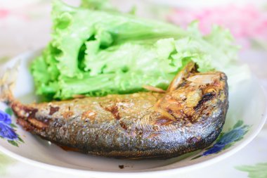 Beyaz tabak içinde ateş uskumru