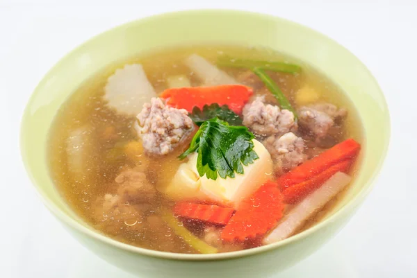 Rensa soppa med tofu och fläskfärs — Stockfoto