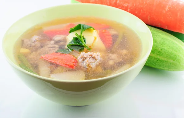 Clear Soup with Vegetables and Meatballs — Stock Photo, Image