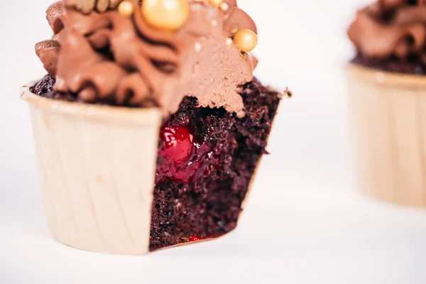 Pastelitos Chocolate Con Galletas Forma Estrella Sobre Fondo Madera Humor — Foto de Stock