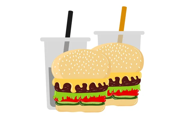 Fast Food Illustration Mit Burger Design Und Kaltgetränk — Stockvektor
