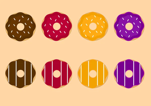 Farklı Tatlara Sahip Renkli Donut Tasarımları — Stok Vektör