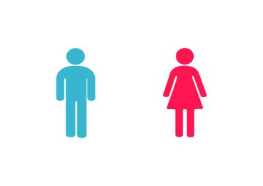 Erkekler ve kadınlar için tuvalet sembolleri, erkekler için mavi ve kadınlar için pembe