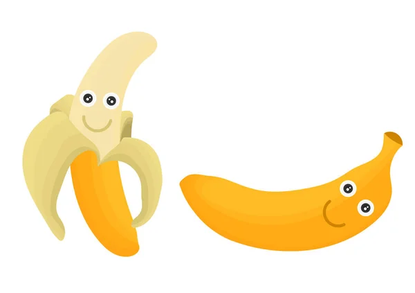 Aranyos Mosolygós Banán Illusztráció Gyönyörű Fényes Sárga Színű — Stock Vector