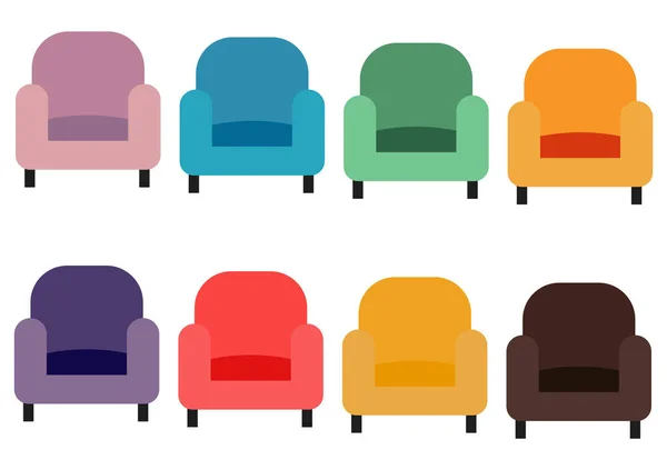 Collectie Van Sofa Ontwerpen Met Verschillende Heldere Mooie Kleuren — Stockvector