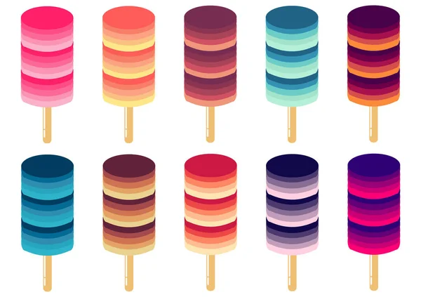 Συλλογή Από Πολύχρωμο Παγωτό Γλειφιτζούρι Φωτεινά Και Γλυκά Χρώματα Συνδυασμό — Διανυσματικό Αρχείο