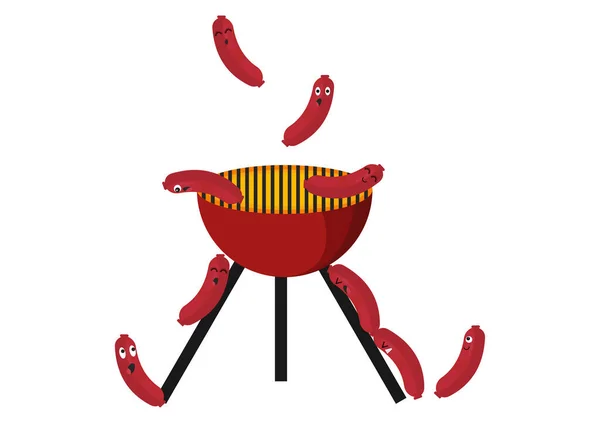 Illustratie Van Een Worst Spelen Grill Met Zijn Vrienden Met — Stockvector