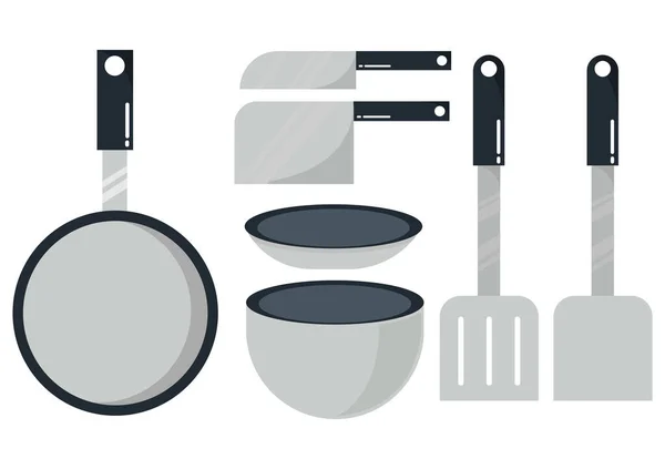 Illust Van Keukengerei Met Een Eenvoudig Modern Design Bestaande Uit — Stockvector