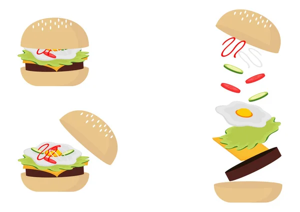 Burger Illustration Mit Drei Arten Von Äußeren Ecke Burger Design — Stockvektor