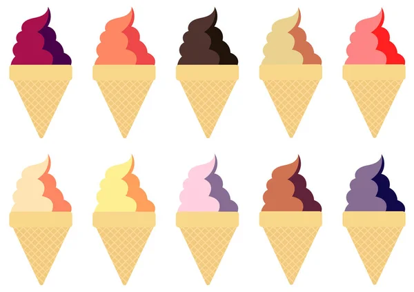 Коллекция Иллюстраций Мороженого Различными Вкусами Яркими Цветами — стоковый вектор