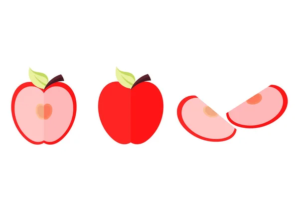Apfel Illustrationsset Mit Einer Leuchtend Süßen Roten Farbkombination — Stockvektor