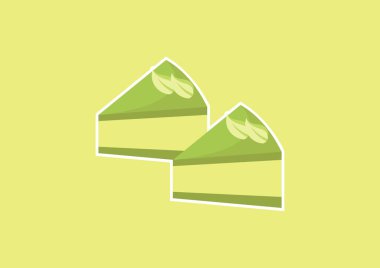 illustration of a slice of green tea cake with a sweet and delicious mix of light green and dark green