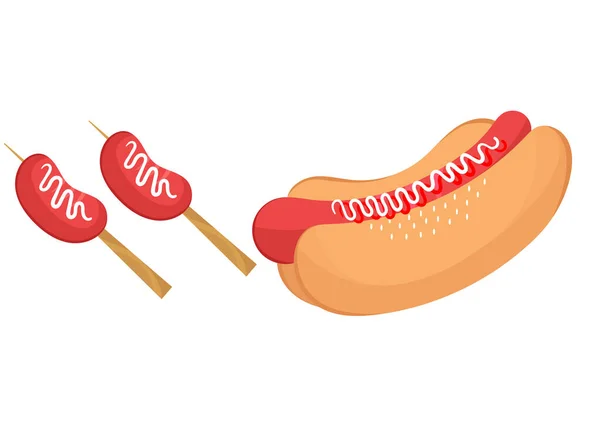 Illustration Eines Köstlichen Hot Dogs Mit Sauce Und Mayonnaise Obendrauf — Stockvektor